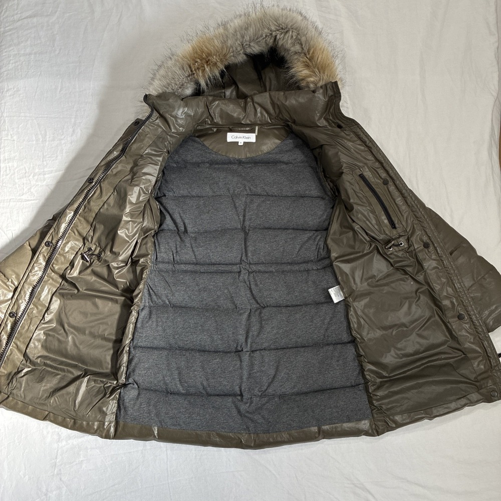 Calvin Klein Quilted Puffer Coat Parka Women's XS Green Winter Jacket Warm - Picture 13 of 16